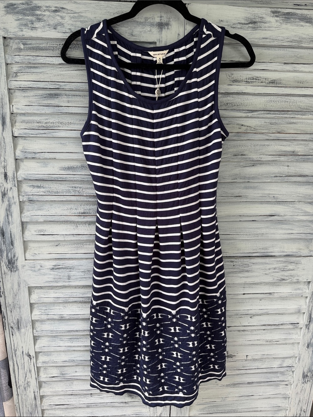 NWT Max Studio Navy and White Striped Sleeveless Midi Dress Size M